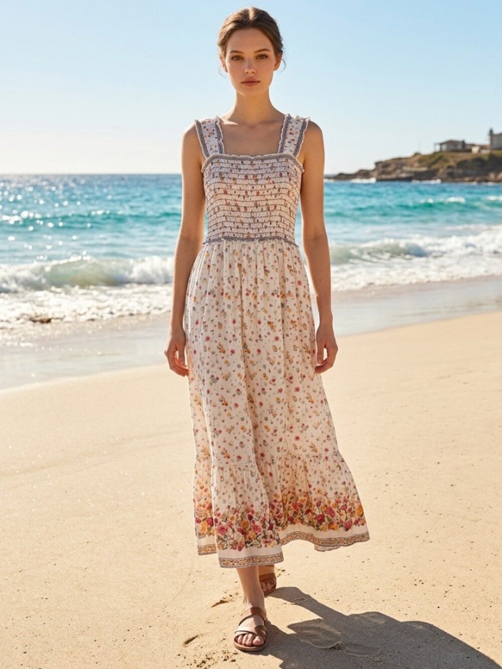 NWT Max Studio London XS Floral Smocked Maxi Dress Cottagecore Cotton